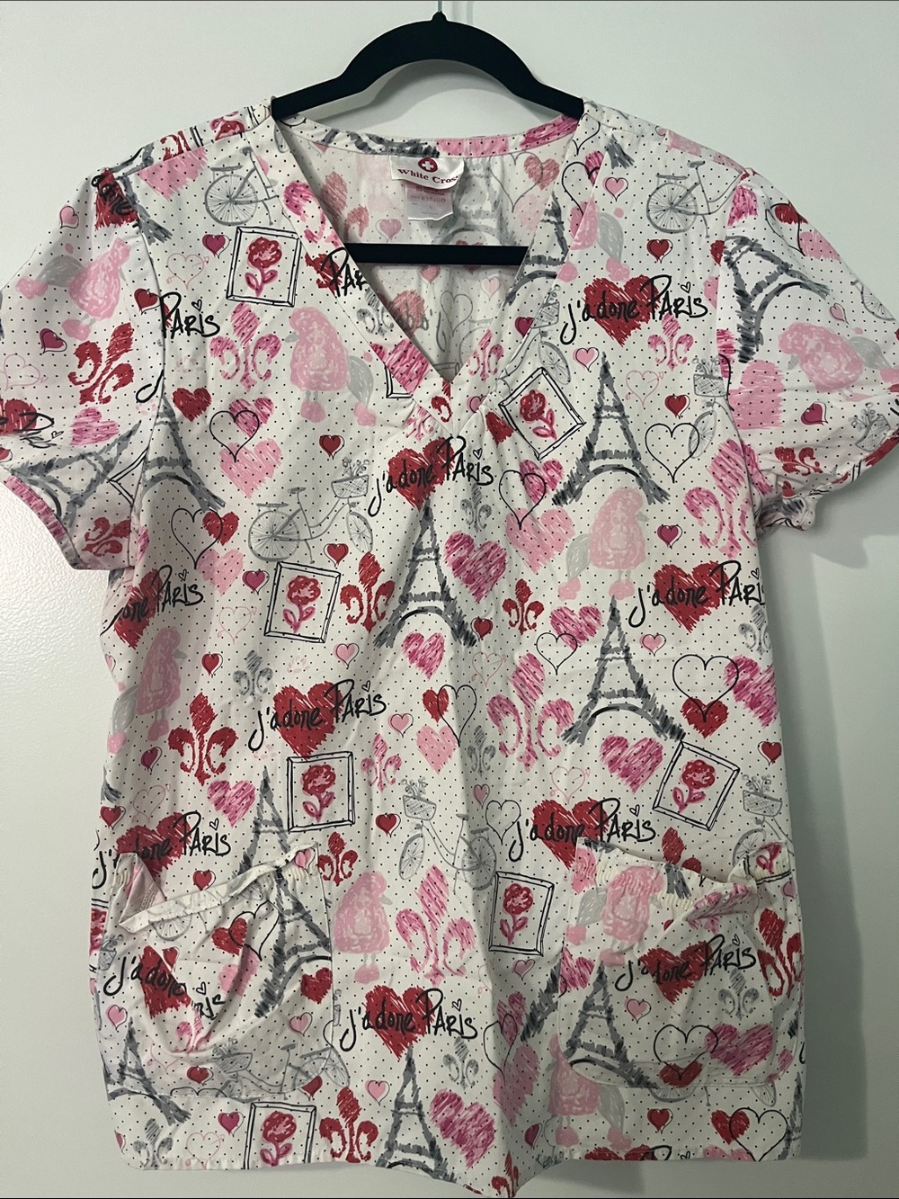 White Cross Pink & Red Heart Print Top